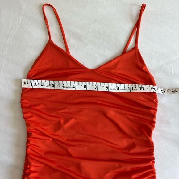 Bright Orange Ruched Side Mini Dress - Picture 7 of 8